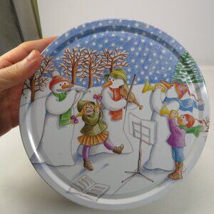 Vintage Susan Zulauf Metal Tin Snowmen, Children Playing Music Instruments